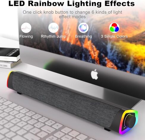 SOULION R30 Computer Speakers, USB Powered Small PC Speakers, Colorful RGB Lights with Switch Button, Surround Sound Portable Computer Sound Bar Speaker for Desktop Laptop in Saudi Arabia