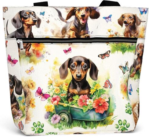 84hoods Large Waterproof Tote Bag with Pockets and Zipper for Work. Gift for Women Dachshund Lovers and Owners. in Kuwait