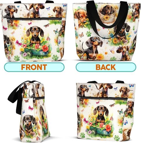 84hoods Large Waterproof Tote Bag with Pockets and Zipper for Work. Gift for Women Dachshund Lovers and Owners. in Kuwait