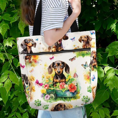 84hoods Large Waterproof Tote Bag with Pockets and Zipper for Work. Gift for Women Dachshund Lovers and Owners. in Kuwait