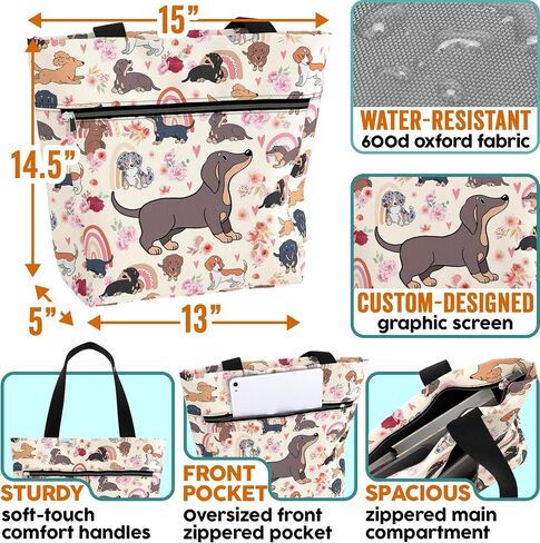 84hoods Large Waterproof Tote Bag with Pockets and Zipper for Work. Gift for Women Dachshund Lovers and Owners. in Kuwait