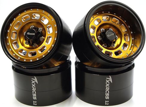 Aluminum RC 2.2 Beadlock Wheels Adjustable 2 Offsets Rims Hub for Axial Ryft Upgrades 1/10 Crawle Car Wheel and Tires Remote Control SCX10 Trx4m(4PC) (Black ＆Titanium gdlden) in Kuwait