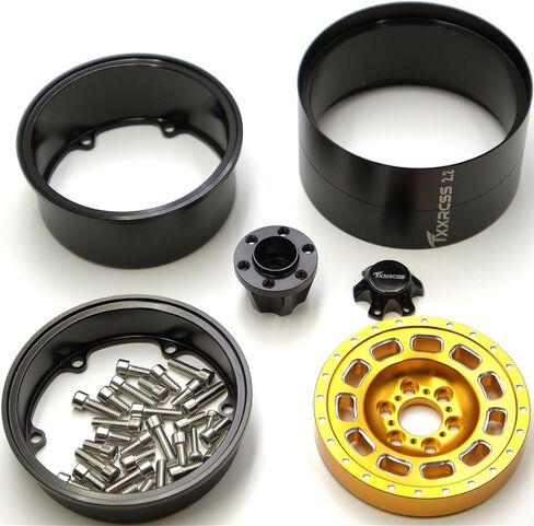 Aluminum RC 2.2 Beadlock Wheels Adjustable 2 Offsets Rims Hub for Axial Ryft Upgrades 1/10 Crawle Car Wheel and Tires Remote Control SCX10 Trx4m(4PC) (Black ＆Titanium gdlden) in Kuwait