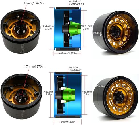 Aluminum RC 2.2 Beadlock Wheels Adjustable 2 Offsets Rims Hub for Axial Ryft Upgrades 1/10 Crawle Car Wheel and Tires Remote Control SCX10 Trx4m(4PC) (Black ＆Titanium gdlden) in Kuwait