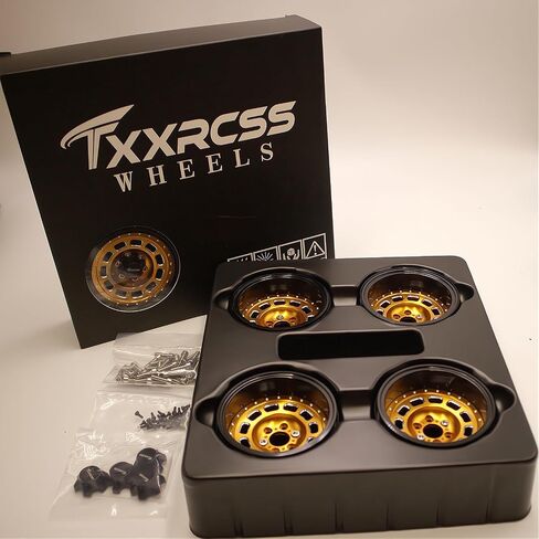 Aluminum RC 2.2 Beadlock Wheels Adjustable 2 Offsets Rims Hub for Axial Ryft Upgrades 1/10 Crawle Car Wheel and Tires Remote Control SCX10 Trx4m(4PC) (Black ＆Titanium gdlden) in Kuwait