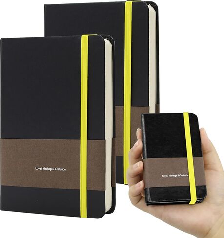 TUNJILOOL A7 Leather Hardcover Notebook- 3Pack 192 Pages Thick 100GSM Paper, Dotted/Grid/Blank, with Elastic Band & Inner Pocket for Writing, Sketching, Journaling in Saudi Arabia