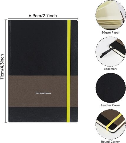 TUNJILOOL A7 Leather Hardcover Notebook- 3Pack 192 Pages Thick 100GSM Paper, Dotted/Grid/Blank, with Elastic Band & Inner Pocket for Writing, Sketching, Journaling in Saudi Arabia
