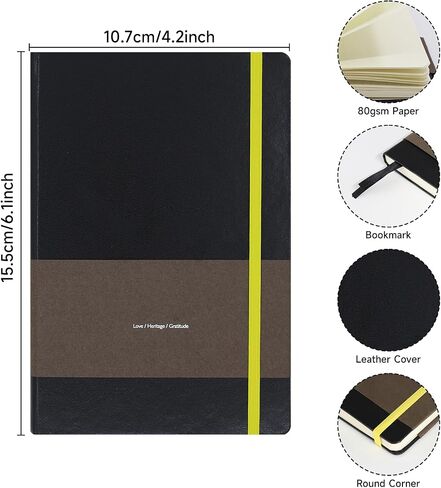 TUNJILOOL A7 Leather Hardcover Notebook- 3Pack 192 Pages Thick 100GSM Paper, Dotted/Grid/Blank, with Elastic Band & Inner Pocket for Writing, Sketching, Journaling in Saudi Arabia