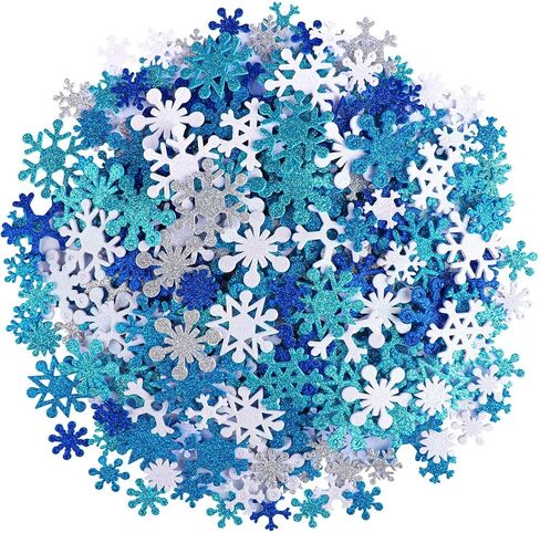 Motarto 600 Pieces Glitter Snowflake Stickers Self-Adhesive Snowflake Foam Stickers for Christmas Craft or Winter Party Decoration, Assorted Color and Sizes in Kuwait