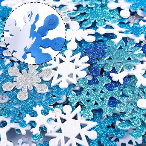 Motarto 600 Pieces Glitter Snowflake Stickers Self-Adhesive Snowflake Foam Stickers for Christmas Craft or Winter Party Decoration, Assorted Color and Sizes in Kuwait