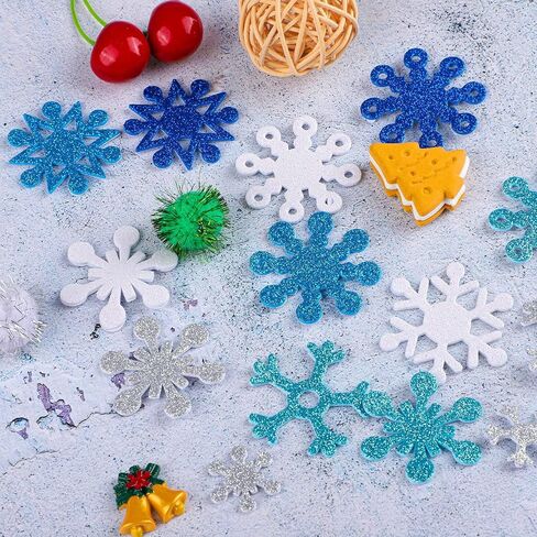 Motarto 600 Pieces Glitter Snowflake Stickers Self-Adhesive Snowflake Foam Stickers for Christmas Craft or Winter Party Decoration, Assorted Color and Sizes in Kuwait