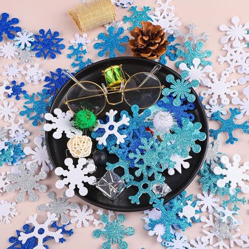 Motarto 600 Pieces Glitter Snowflake Stickers Self-Adhesive Snowflake Foam Stickers for Christmas Craft or Winter Party Decoration, Assorted Color and Sizes in Kuwait