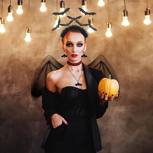 6 قطع من أزياء الخفافيش الهالوين للنساء من Yoiemivy، تتضمن ملحقات الخفافيش أجنحة فراشة سوداء، وعصابة رأس الخفافيش، وقناع العين من الدانتيل، وقلادة الخفاش، وأقراط الخفاش، وجوارب من الدانتيل للحفلات التنكرية in Kuwait