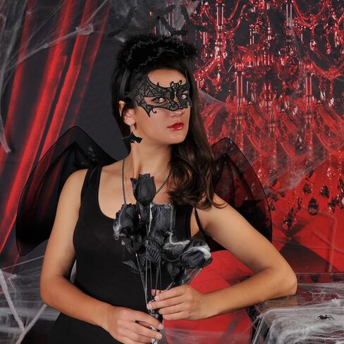 6 قطع من أزياء الخفافيش الهالوين للنساء من Yoiemivy، تتضمن ملحقات الخفافيش أجنحة فراشة سوداء، وعصابة رأس الخفافيش، وقناع العين من الدانتيل، وقلادة الخفاش، وأقراط الخفاش، وجوارب من الدانتيل للحفلات التنكرية in Kuwait