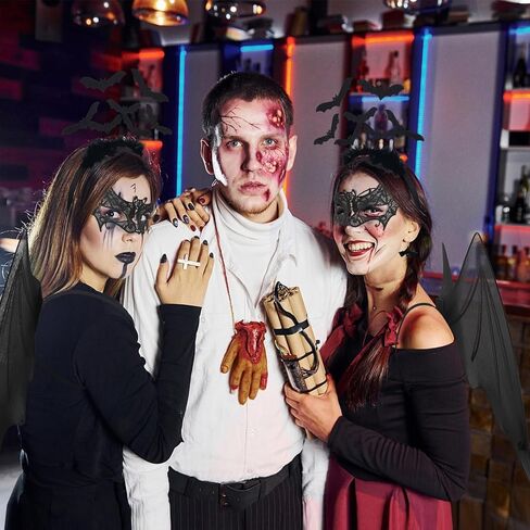 6 قطع من أزياء الخفافيش الهالوين للنساء من Yoiemivy، تتضمن ملحقات الخفافيش أجنحة فراشة سوداء، وعصابة رأس الخفافيش، وقناع العين من الدانتيل، وقلادة الخفاش، وأقراط الخفاش، وجوارب من الدانتيل للحفلات التنكرية in Kuwait