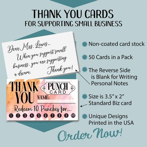 Business Thank You Cards - Small Business Essentials - Thank You Punch Cards - Minimalist Blank Note Card, Stationery Set of 50 3.5 x 2 Standard Business Card, Small Business Thank You Cards in Saudi Arabia