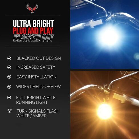 Eagle Lights Generation II Midnight Edition 2 Inch LED Front Turn Signals with White Running Lights Compatible with Harley Davidson Motorcycles - 1157 Base in Kuwait
