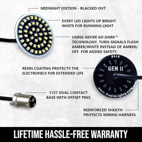 Eagle Lights Generation II Midnight Edition 2 Inch LED Front Turn Signals with White Running Lights Compatible with Harley Davidson Motorcycles - 1157 Base in Kuwait