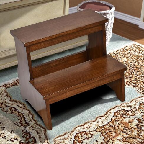 Dual-Purpose Wooden Step Stool for Adults and Kids, Anti-Slip Base, Heavy-Duty Use for Kitchen, Bathroom, Bedside Access, 300 lbs Weight Capacity, Two-Step Wood Stair in Saudi Arabia