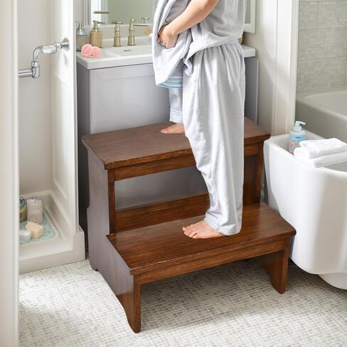 Dual-Purpose Wooden Step Stool for Adults and Kids, Anti-Slip Base, Heavy-Duty Use for Kitchen, Bathroom, Bedside Access, 300 lbs Weight Capacity, Two-Step Wood Stair in Saudi Arabia