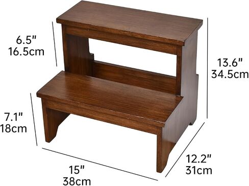 Dual-Purpose Wooden Step Stool for Adults and Kids, Anti-Slip Base, Heavy-Duty Use for Kitchen, Bathroom, Bedside Access, 300 lbs Weight Capacity, Two-Step Wood Stair in Saudi Arabia