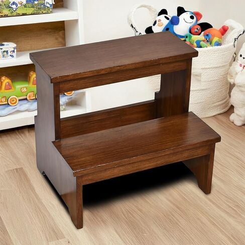 Dual-Purpose Wooden Step Stool for Adults and Kids, Anti-Slip Base, Heavy-Duty Use for Kitchen, Bathroom, Bedside Access, 300 lbs Weight Capacity, Two-Step Wood Stair in Saudi Arabia