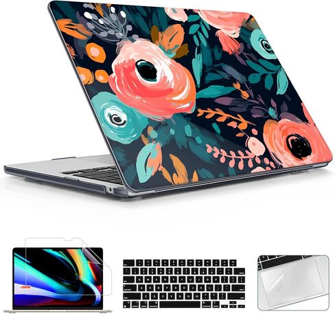 Compatible with M4 MacBook Air 13.6 inch A3240 Case 2025 2024 2023 2022 Release A2681 M2/ A3113 M3 with Touch ID & Retina Display, Plastic Hard Shell Case & Keyboard Cover, Floral C293 in Saudi Arabia