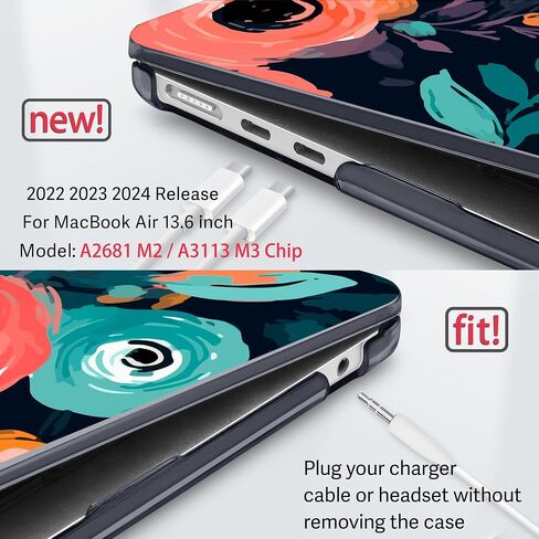 Compatible with M4 MacBook Air 13.6 inch A3240 Case 2025 2024 2023 2022 Release A2681 M2/ A3113 M3 with Touch ID & Retina Display, Plastic Hard Shell Case & Keyboard Cover, Floral C293 in Saudi Arabia