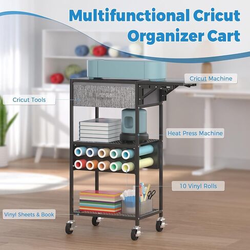 عربة تنظيم وتخزين Cricut المتداول، عربة تنظيم Cricut متوافقة مع آلة Cricut، محطة عمل طاولة صياغة قابلة للطي مع خزانة تخزين حامل لفافة الفينيل لغرفة الحرف المنزلية in Saudi Arabia