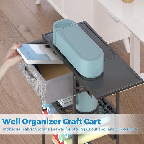 عربة تنظيم وتخزين Cricut المتداول، عربة تنظيم Cricut متوافقة مع آلة Cricut، محطة عمل طاولة صياغة قابلة للطي مع خزانة تخزين حامل لفافة الفينيل لغرفة الحرف المنزلية in Saudi Arabia