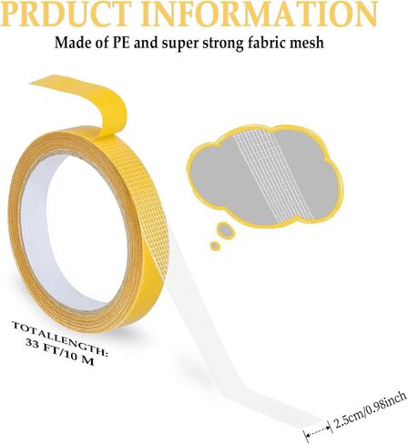 Bewudy Multifunctional Double Side Fabric Tape, Extra Strong Double Sided Fabric Tape Heavy Duty for Clothes, with Fiberglass Mesh High Tack Strong Adhesive for Clothes Carpet Arts (20M/787In) in Saudi Arabia