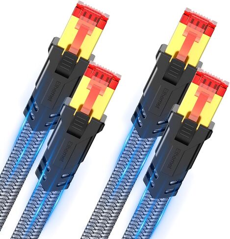 Snowkids Cat 8 Ethernet Cable 15 FT, Flat High Speed Ethernet Cable, 40Gbps,2000Mhz Braided Internet Cable, Gold Plated RJ45 Connector, LAN Cable S/FTP Network Cable for Modem/Router/PS4/5/Gaming/PC in Saudi Arabia