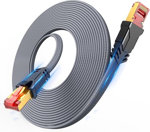Snowkids Cat 8 Ethernet Cable 15 FT, Flat High Speed Ethernet Cable, 40Gbps,2000Mhz Braided Internet Cable, Gold Plated RJ45 Connector, LAN Cable S/FTP Network Cable for Modem/Router/PS4/5/Gaming/PC in Saudi Arabia
