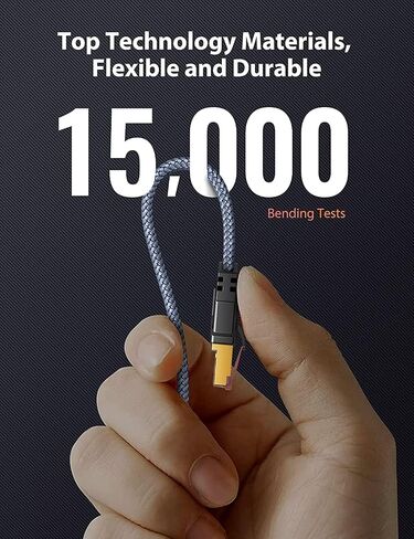 Snowkids Cat 8 Ethernet Cable 15 FT, Flat High Speed Ethernet Cable, 40Gbps,2000Mhz Braided Internet Cable, Gold Plated RJ45 Connector, LAN Cable S/FTP Network Cable for Modem/Router/PS4/5/Gaming/PC in Saudi Arabia