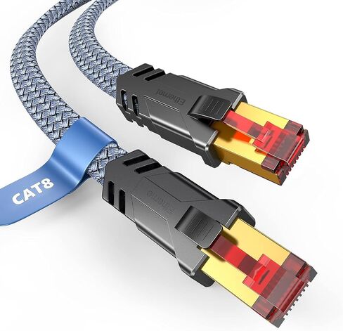 Snowkids Cat 8 Ethernet Cable 15 FT, Flat High Speed Ethernet Cable, 40Gbps,2000Mhz Braided Internet Cable, Gold Plated RJ45 Connector, LAN Cable S/FTP Network Cable for Modem/Router/PS4/5/Gaming/PC in Saudi Arabia