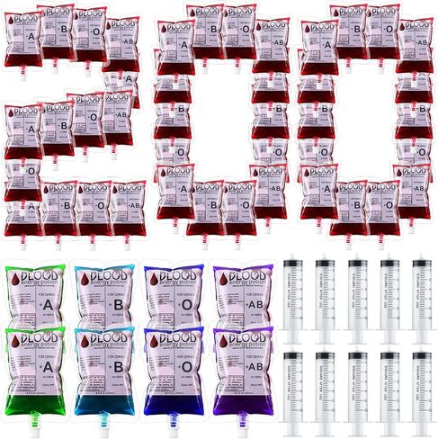 Nuenen 60 Pcs Halloween Blood Bags for Drinking, Vampire Party Drinking Pouches, Juice Puree Bag Reusable Energy Drink Container 8.5 Oz with Cap for Nurse Graduation Party in Saudi Arabia