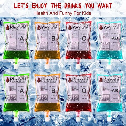 Nuenen 60 Pcs Halloween Blood Bags for Drinking, Vampire Party Drinking Pouches, Juice Puree Bag Reusable Energy Drink Container 8.5 Oz with Cap for Nurse Graduation Party in Saudi Arabia