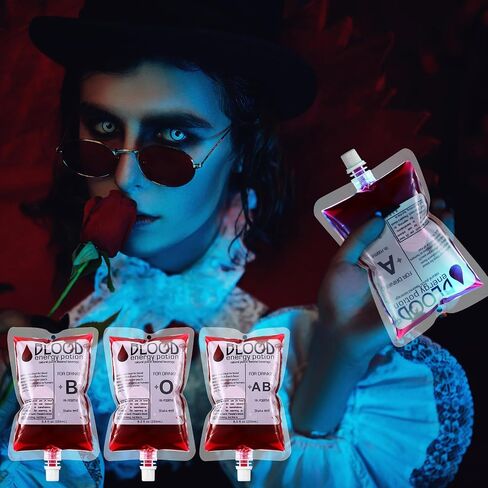 Nuenen 60 Pcs Halloween Blood Bags for Drinking, Vampire Party Drinking Pouches, Juice Puree Bag Reusable Energy Drink Container 8.5 Oz with Cap for Nurse Graduation Party in Saudi Arabia