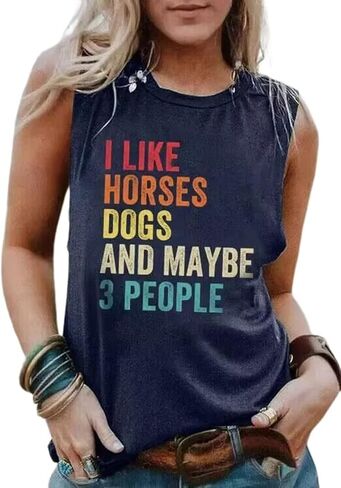 I Like Horses Dogs and Maybe 3 People Tank Top for Women Funny Animals Graphic Pet Lover T-Shirt Mama Gift Tank Tee in Kuwait