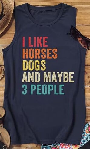 I Like Horses Dogs and Maybe 3 People Tank Top for Women Funny Animals Graphic Pet Lover T-Shirt Mama Gift Tank Tee in Kuwait