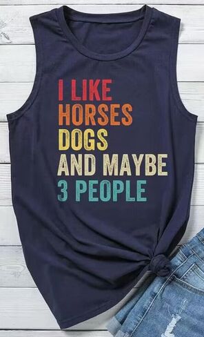 I Like Horses Dogs and Maybe 3 People Tank Top for Women Funny Animals Graphic Pet Lover T-Shirt Mama Gift Tank Tee in Kuwait