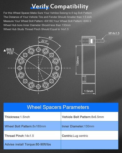 محولات العجلات ECCPP 8x6.5 إلى 8x180 1.5 بوصة 8x165.1 مم 130 مم مع مسامير 14x1.5 متوافقة مع 2500HD 3500HD لـ C2500 Suburban K2500 Suburban Sierra 1500HD 3500HD Yukon XL 2500 in Saudi Arabia