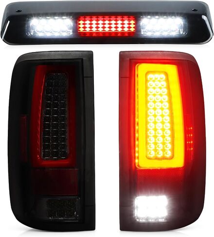 LED Tail Light Assembly + 3rd Brake Light Fit for Ford F-150 F150 2004-2008 [Factory Halogen Model] Fleetside Styleside, Taillight and High Mount Stop Light, 3 Pcs, Smoke Lens in Kuwait