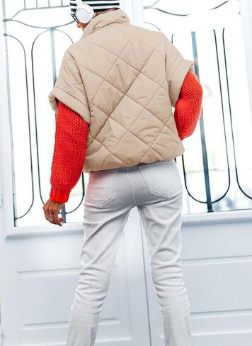 Women's Puffer Vest Stand Collar Zipper Short sleeve Jackets Fashion Winter Lightweight Vests Warm Padded Jacket Coat in Saudi Arabia