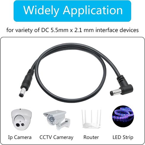 3.3FT DC 12V Power Extension Cable,90 Degree Right Angle 5.5mm x 2.1mm Male to Female Power Adapter Plug,for CCTV Security Surveillance Wireless IP Cameras etc More DC5521 Connector Plug(2Pcs) in Kuwait