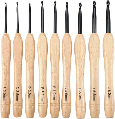 Create idea 9PCS Crochet Hooks Set Knitting Needles Kit with Ergonomic Flat Handle Wooden Grip for Crocheting Lightweight Knitting & Crochet Supplies 2.0mm-6.0mm in Saudi Arabia
