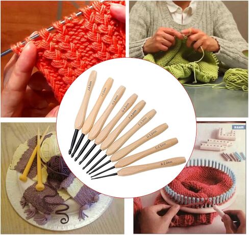 Create idea 9PCS Crochet Hooks Set Knitting Needles Kit with Ergonomic Flat Handle Wooden Grip for Crocheting Lightweight Knitting & Crochet Supplies 2.0mm-6.0mm in Saudi Arabia