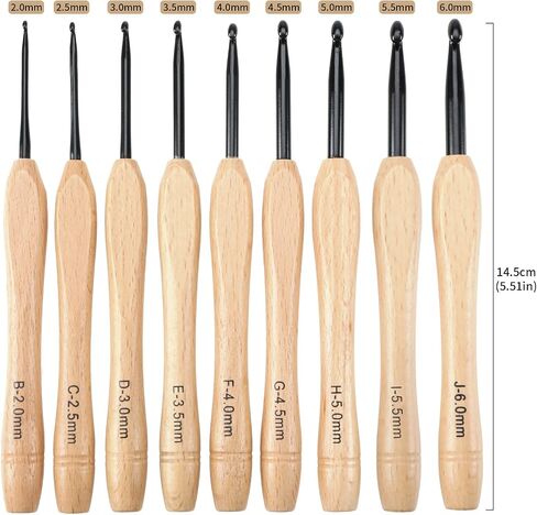 Create idea 9PCS Crochet Hooks Set Knitting Needles Kit with Ergonomic Flat Handle Wooden Grip for Crocheting Lightweight Knitting & Crochet Supplies 2.0mm-6.0mm in Saudi Arabia
