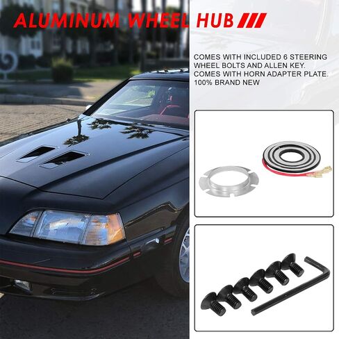 Auto Dynasty 6-Bolt Pattern Steering Wheel Hub Adapter Boss Kit Compatible with Ford Mustang Ranger Thunderbird 84-06, Billet Aluminum, Black in Saudi Arabia