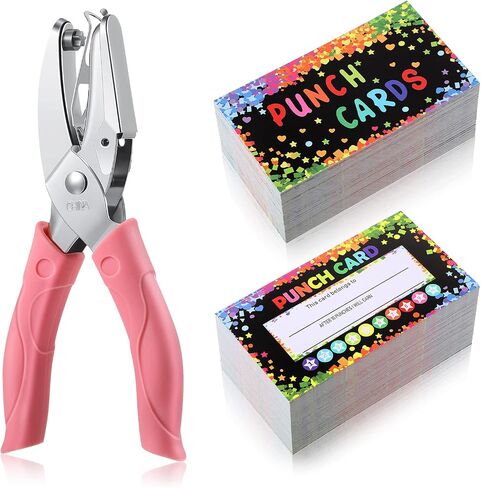 Chumia 200 Pieces Reward Punch Cards Handheld Punch Kit Paper Puncher Behavior Punch Cards Loyalty Cards Incentive Cards Ticket Scrapbook Punch Tool Home Office Supplies(White) in Saudi Arabia